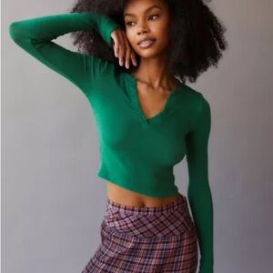 BDG Dev Notched Long Sleeve Top